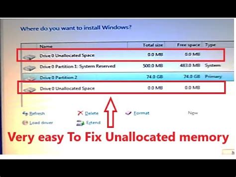 drive 0 unallocated space 0.0 mb